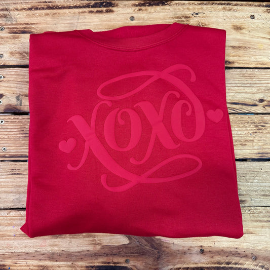 Crew neck sweatshirt - XOXO red puff vinyl on red