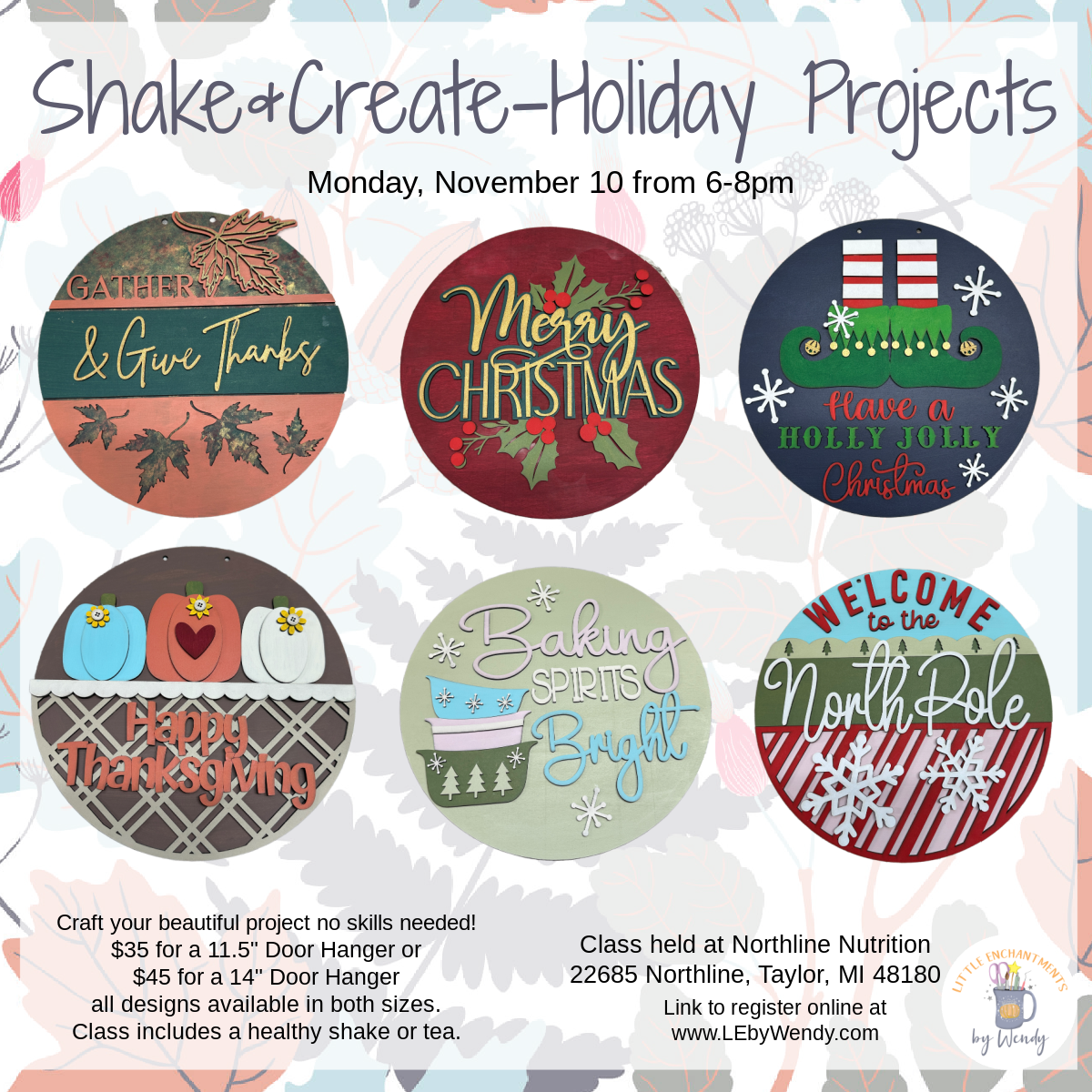 Shake and Create - Holiday Projects - Monday 11/10 at Northline Nutrition