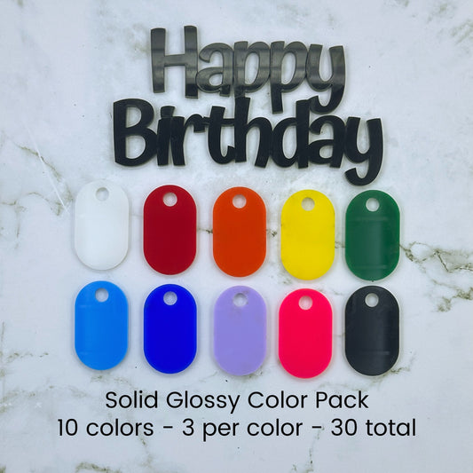 WWB-Acrylic HBD flat cake topper - Glossy colors - 10 color pack - 30 total