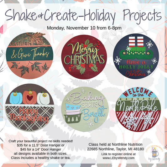 Shake and Create - Holiday Projects - Monday 11/10 at Northline Nutrition