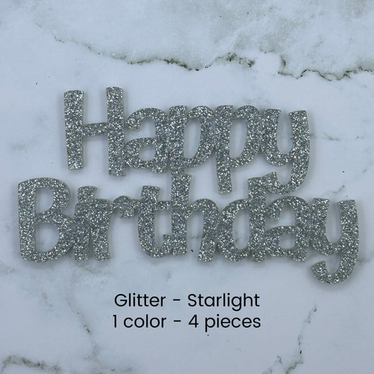 WWB-Acrylic HBD flat cake topper - Glitter Starlight - 1 color 4 pack
