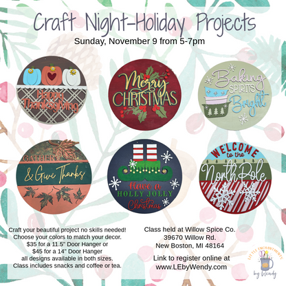 Craft Night - Holiday Projects - Sunday 11/9 at Willow Spice Company
