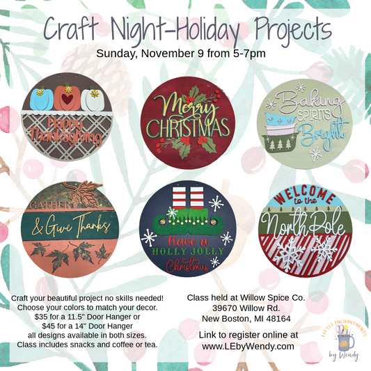 Craft Night - Holiday Projects - Sunday 11/9 at Willow Spice Company